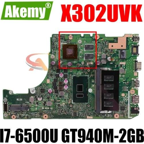 Akemy X302UVK For Asus X302UJ X302U X302UV X302UA_UJ laptop motherboard I7-6500U GT940M-2GB RAM-4GB DDR3 90NB0BM0-R00030