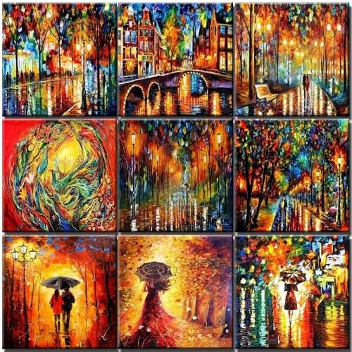 Full Diamond Drill Round Abstract Landscape Mosaic Diamond Embroidery Street Diamond Painting Cross Stitch Diamond Art Rhineston