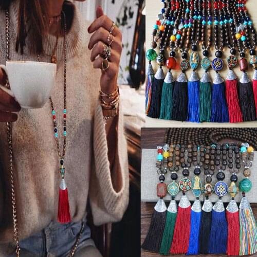 Bohemia Long Necklace Women Long Chain Sweater Chain Ethnic Tassel Necklaces Bijoux Femme Colar Clothing Jewelry Wholesale Bff