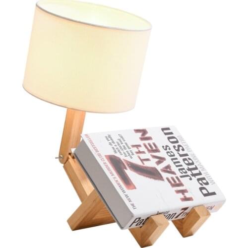 Wood Robot Shape Folding Table Lamps Creative European Fashion Study Bedroom Bedside Linen Lamp Shade desk Light WJB41611