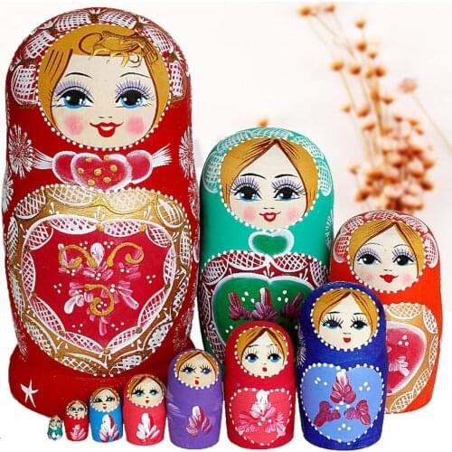 10 pcs/set Creative Lovely Baby Nesting Dolls Wooden Russian Dolls Handmade Painted Beech Matryoshka Doll Set Toy