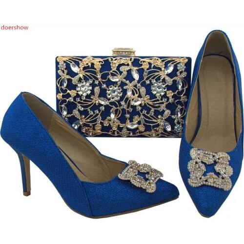 Doershow royal blue Shoe and Bag Italy High Quality Women Shoe and Bag To Match for Party Nigerian Women Shoe with Bag!SWR1-22