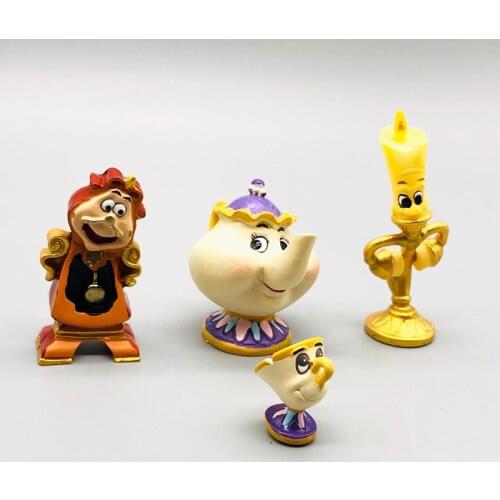 Disney Beauty and the Beast Mrs.Potts Lumiere and Cogsworth Action Figure Toy Funny Candle Gifts for Kids Room Decoration