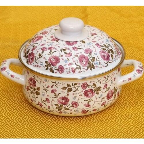 Enamel Soup Pot Flower Pattern