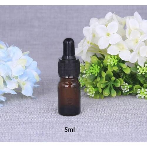 5pcs 5ml Free shipping Amber Glass Dropper Bottle Jars Vials With Pipette For Cosmetic Perfume Essential Oil Bottles Container