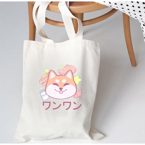 Corgi Harajuku Kawaii Canvas Bag Women Casual Shoulder Bags Lady Japanese Handbag Reusable Large Shopper Tote Bags Book Bag