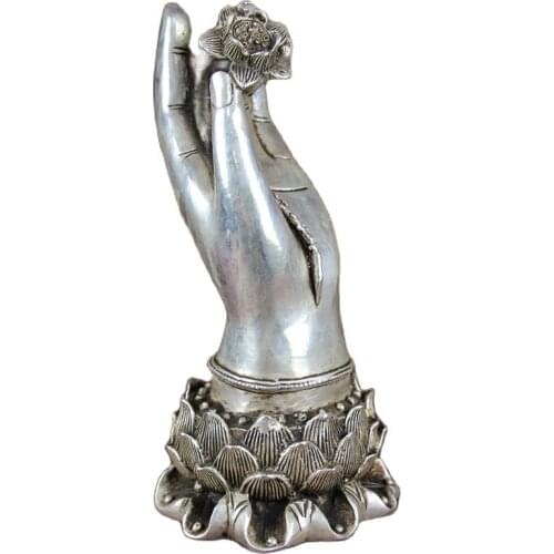 Chinese Old Fengshui Statues Decorate Lotus Flowers in Baiyin Guanyin Palm