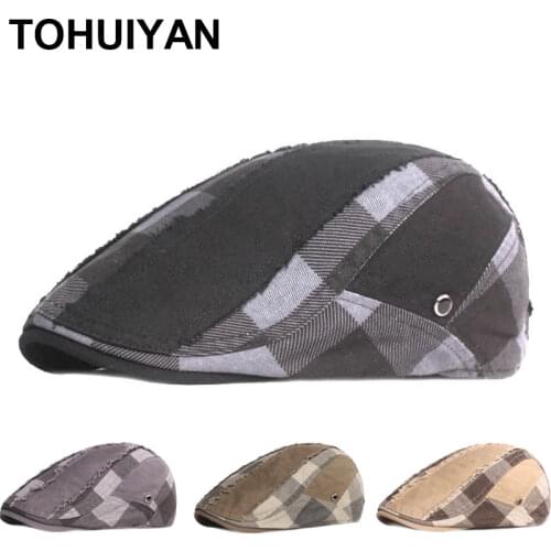 Classic Washed Cotton Beret Cap Men Plaid Boina Newsboy Caps British Style Baker Boy Hat Spring Summer Adjustable Driver Hats