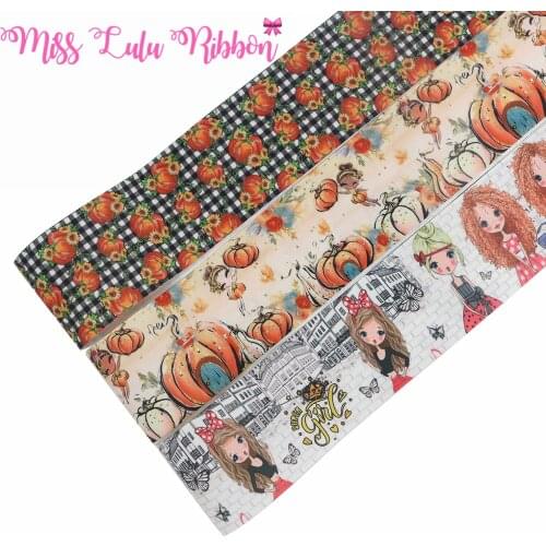 16mm-75mm Thanksgiving Pumpkin Printed FOE Grosgrain Ribbon DIY Hair Bowknots 50yards/roll