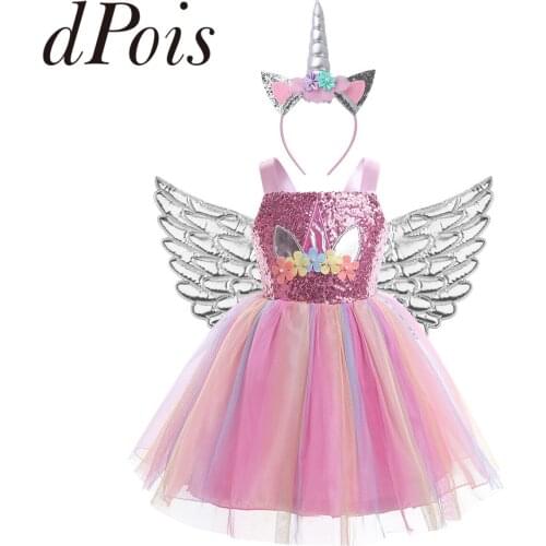 Summer Girls Dresses Childrens' Sequins 3D Flower Mesh Tutu Dress for Theme Party Roleplay Cartoon Animal Kids Cosplay Costume
