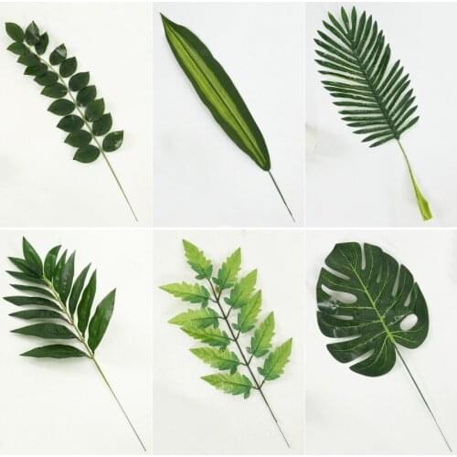 Hot sale 1pc Popular Home Decor Green Artificial Leaf Simulation Silk Leaves For Bouquet Garland Wedding decoration High Quality