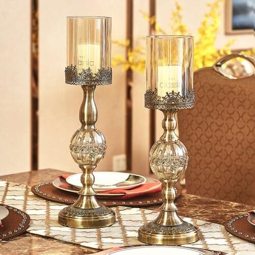 Metal Candle Holder For Wedding Decorations With Glass Cover Candlestick Vintage Candle Stand Wedding Decoration Candle Holder