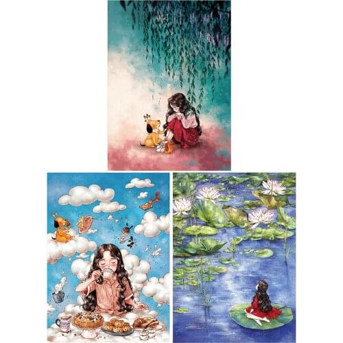 11CT Stamped Cross Stitch Kits DIY Ecological Cotton Girl Landscape Mosaic Cotton Embroidery Needlework Sets Home Wall Decor