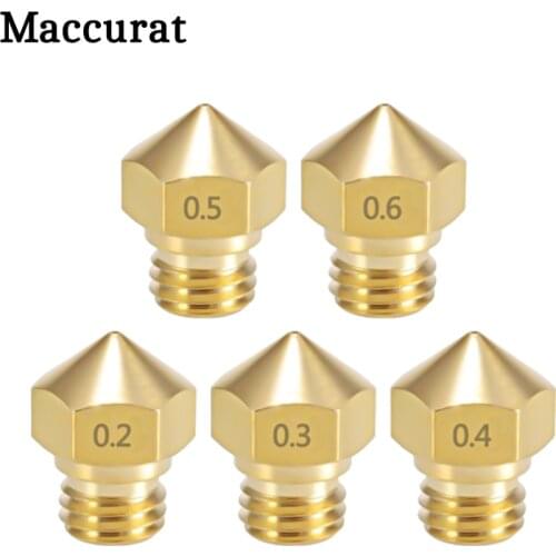 Maccuart 5 Pcs 3D Printer Nozzles MK10 M7 Extruder Nozzle 0.2/0.3/0.4/0.5/0.6/0.8/1.0mm Brass Extruder Print Head for 3D Printer