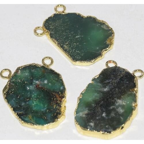 Natural Slice Raw Chrysoprase irregular pendant femme 2019 Green chakra Big Random slab stone connector for women accessories