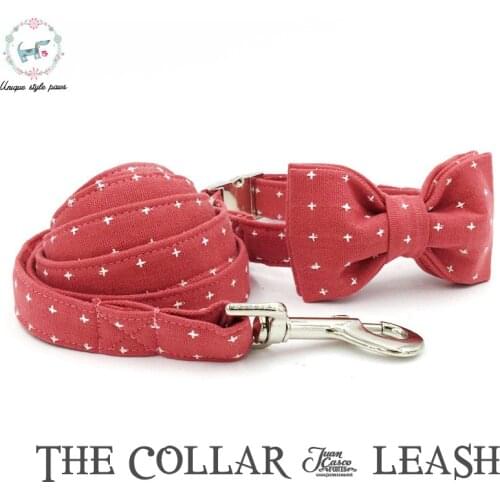 Watermelon Red Dog Collar and Perro Lead Set with Bow Tie Custom Adjustable Pet Puppy Cotton Dog &Cat Necklace and Dog Leash
