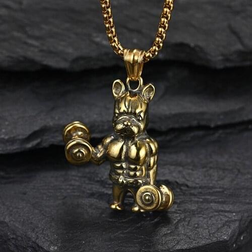 Weightlifting necklaces mens hip hop Fitness big pendant necklace stainless steel gold chain necklace muscle jewelry on the neck