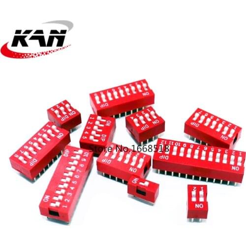 10PCS Slide Type Switch 1 2 3 4 5 6 7 8 9 10 12 Bit 2.54mm Position Way DIP Red Pitch Toggle Switch Red Snap Switch hjxrhal
