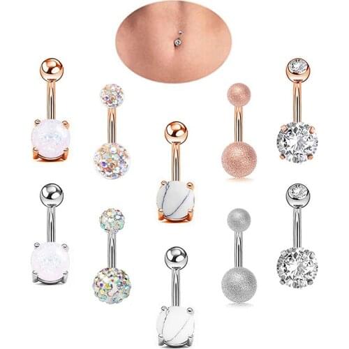 Navel Belly Button Ring Barbell Rhinestone Crystal Ball Piercing Jewelry