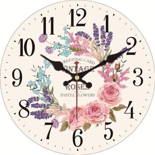 Rose Lavender Flower Non Ticking Living Room Bedroom coffee Vintage Wooden Clock Golden Sunflowers Decorative Silent Wall Clocks