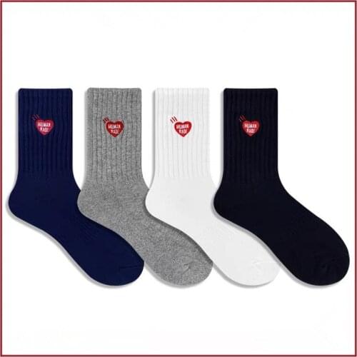MADE HUMAN towel bottom love embroidery Yu Wenle with sports socks tide brand couples solid color cotton socks