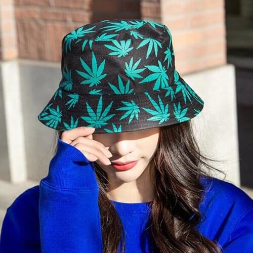 2021 Sun Flat Top Fisherman Hats Caps Boonie Gift Cotton Fishing Hat Women Men Hip Hop Cap Couple Maple Leaf Panama Bucket Hat