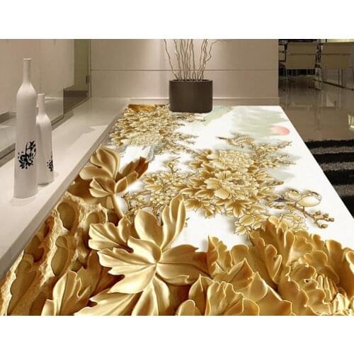 Modern Floor painting three-dimensional abstract floral carvings floor PVC Wall paper self-adhesive Floor mural
