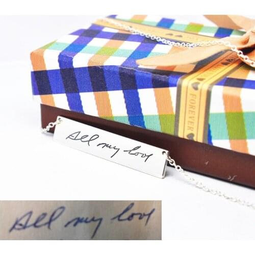 Solid Silver Engraved Handwriting Bar Personalized Pendent Stamp Signature Memory Jewelry