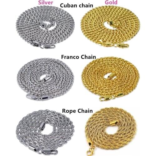 Three Types Chains, Rope Chain ,Cuban Chain ,Franco Chain For Wholesale