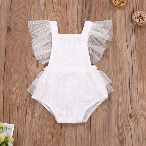 Infant Princess Lace Romper Dots Mesh Fly Sleeve Summer Backless Baby Girl Jumpsuits
