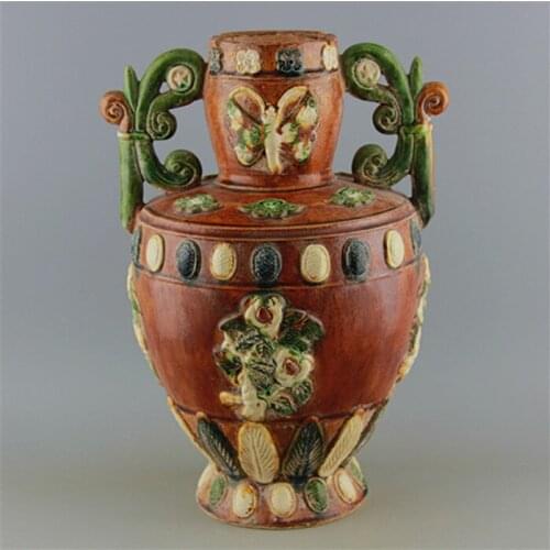 #06 Rare Old Chinese porcelain vase,Tang three-color,printing,peacock, Home Decorations / ollection & adornment, Free shipping