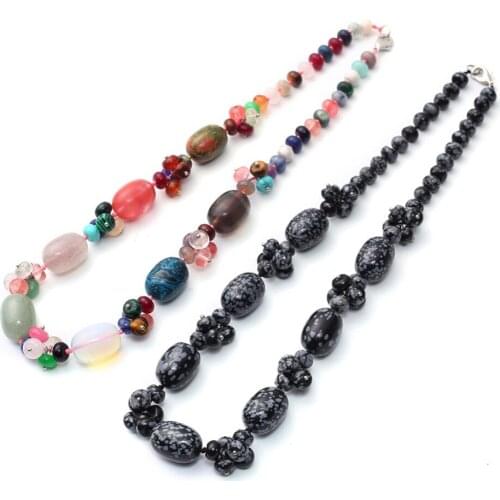 1PC Natural Crystal Semi-precious Stone Aquamariness Womens Colorful Necklace Jewelry Round Beads String Energy Necklace Free