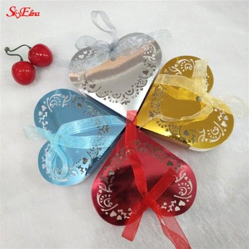 10/50Pcs Heart Laser Cut Wedding Bridal Favors Gifts Box Candy Boxes With Ribbon Christening Baby Shower Wedding Party Decor 5z