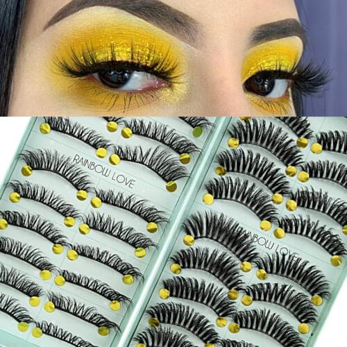 10 Pairs Faux Mink Hair False Eyelashes Natural Messy 3D Soft Eyelash Wispy Fluffy Crisscross Fake Lashes Extension Makeup Tools