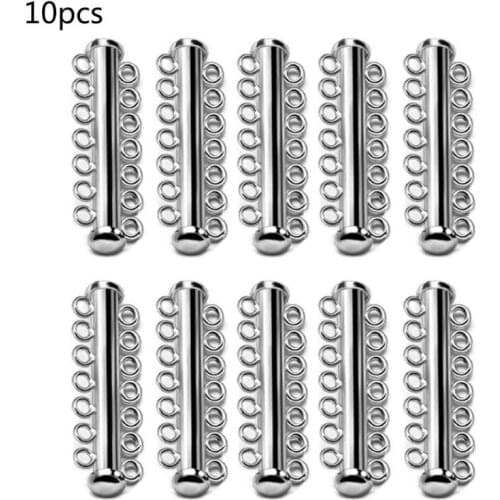 10Pcs Layered Bracelet Necklaces Slide Strong Magnetic Clasps Tubes Lock Rhodium Plated Buckle Hook Jewelry Findings T84A