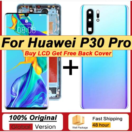 100% Original 6.47'' AMOLED Display + Frame for Huawei P30 Pro VOG-L09 VOG-L04 Full LCD Touch Screen Repair Parts + Back Glass