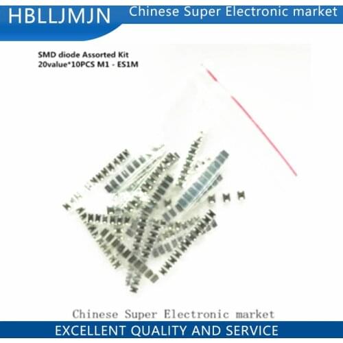 200pcs/lot SMD diode Assorted Kit 20value*10PCS contains SS110 SS220 SS210 SS310 SS510 SS16 SS26 SS34 SS36 ES1J ES1D ES1M US1M
