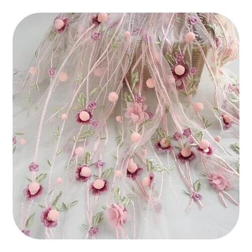 3D flower embroidery mesh Lace Fabric hair ball tulle lace handmade DIY clothes skirt material Dress 1yard 130cm wide