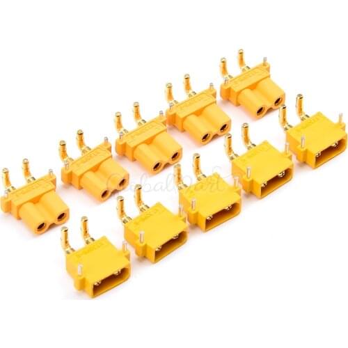 5 Pairs Amass XT30PW ESC Motor PCB board plug Banana Golden XT30 Upgrade Right Angle Plug Connector for RC Mode