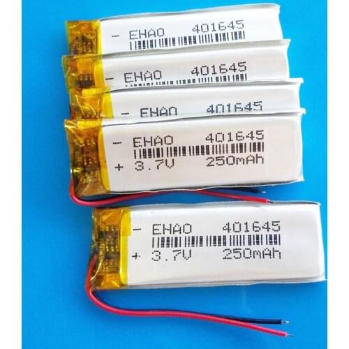 5 pcs 401645 250mAh 3.7V lipo Rechargeable Battery Lithium Polymer for MP3 bluetooth smart watch MID headset headphon video pen