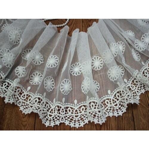 7.5" 19cm wide-3meters/lot DIY Craft Ivory White Embroidered Floral Tulle Lace Trim Victorian Elegance