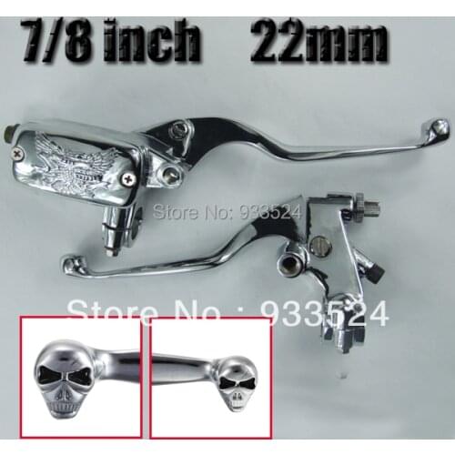 7/8" Universal Skull Motorcycle 22mm Handlebar For Honda 14mm Bore Brake Master Cylinder Yamaha Suzuki Kawasaki Clutch Levers
