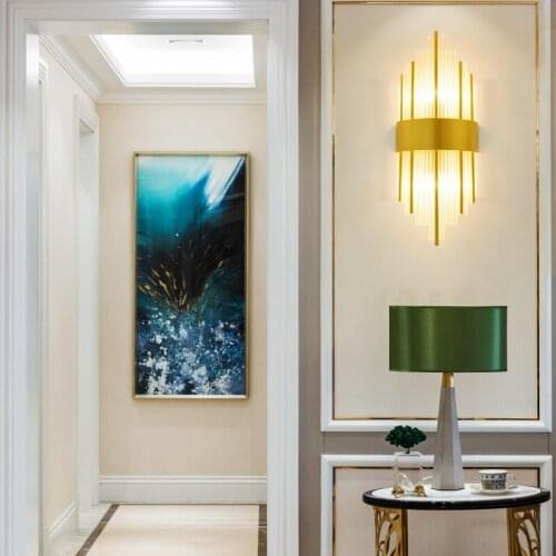 American European post modern golden metal crystal glass tube wall light lamp LED for villa hotel foyer living room wall sconce