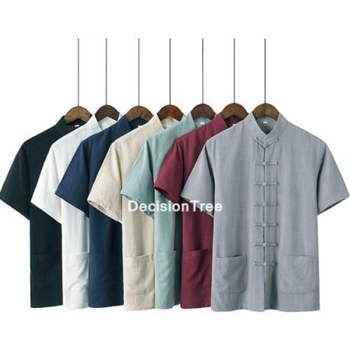 2021 tang suit traditional chinese clothing for men shirt double wear collar cheongsam top retro cotton linen kungfu shirt