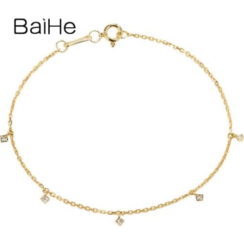 BAIHE Solid 18K Yellow/Rose/White Gold 0.11ct H/SI Natural Diamond Wedding Pulsera Trendy Fine Jewelry Bracelet Women Armband