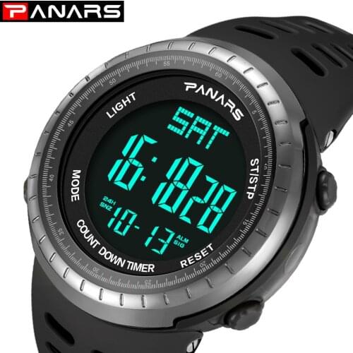 PANARS 12/24 Hours Sport Digital Men Watch Dual Time Alarm Watches Male Climbing Fitness LED Wrist Watch Chrono Stopwatch 8003