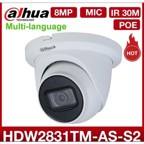 Dahua Original MultiLang 8MP IPC-HDW2831TM-AS-S2 IP67 PoE Network IP Camera Built-in IR LED MIC Support Alarm Audio SD Card P2P