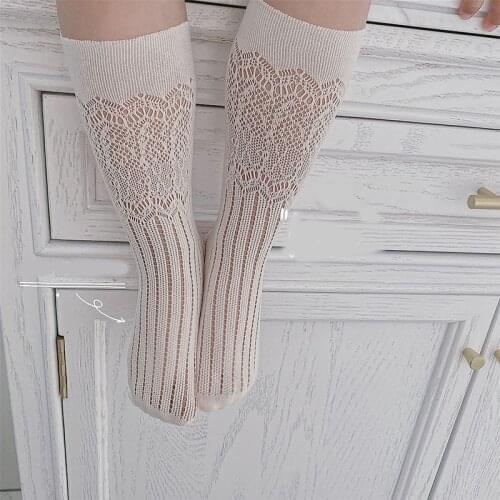 Kids Cotton Knee High Socks Children Stockings Toddler Girls Summer Cute Mesh Thin Tube White Long Sock Baby Accessories Fashion
