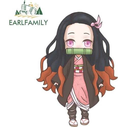 EARLFAMILY 13cm x 9.3cm for Kimetsu no Yaiba Nezuko Kamado Car Sticker Waterproof Sunscreen Decal Motorcycle Anime Car Styling