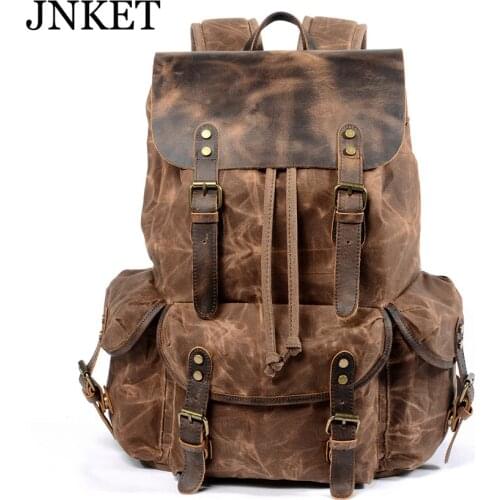 JNKET New Vintage Men Waterproof Backpacks Canvas Rucksacks Laptop Bagpack School Bags Large Capacity Mountaineering Travel Pack